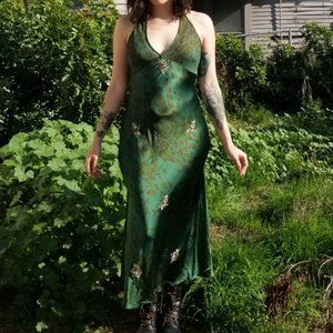 Victoria's Secret Cheetah Green Long Satin Nightgown-Size XS